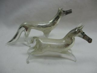Pair Vintage Blown Mercury Glass Figurine Figure - Dogs,  Horse,  Fox - 3.  5 " Ornament