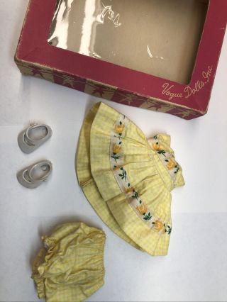 8” Vintage Vogue Ginny 1955 Budget Yellow Plaid Dress & Shoes With A Box R