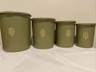 Vintage Tupperware Avocado Green Servalier Canisters Set Of 4 W/lids Made In Usa