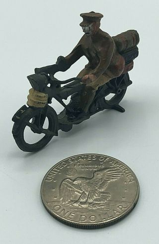 Vintage Britains Wwi Motorcycle Rider Miniature Lead Toy Soldier Great Shape