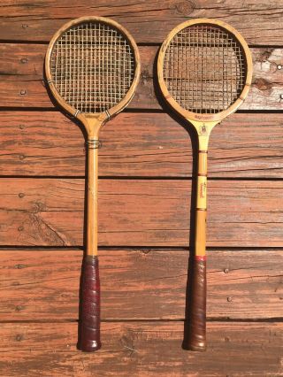 Antique Vintage Wood Squash Raquets 2 Bancroft & Lakewood Moodys