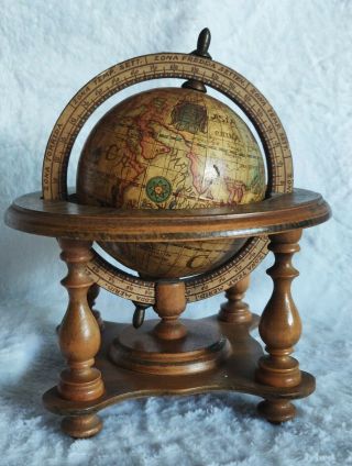 Vintage Wood Olde World Globe Desktop Zodiac Astrology Zona Signs Made In Italy
