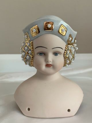 Vintage Hand Painted Bisque/porcelain Victorian Doll Head/ Shoulders 5” Tall