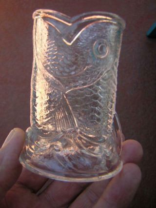 Antique Glass 3 3/8 " Open Mouth Fish Toothpick Holder Jumping Water Match Safe