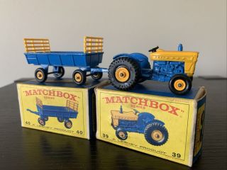 Matchbox 39/40 Ford Tractor & Hay Trailer W/ Boxes.  Combined