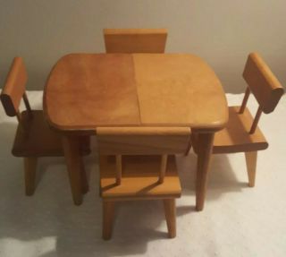 Vtg Strombecker Kitchen Table & 4 Chairs (no Leaf) 8 " Ginny Vogue Doll Furniture