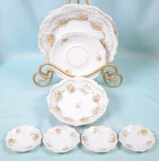 Antique Ohme Hermann Elysee Elegant Scallop Edge Peach Rose Salad Plates,  Bowls