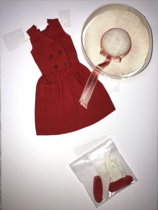 10” Vintage Mattel Barbie Skipper Clothing Red Sensation Dress & Hat 1963 M63