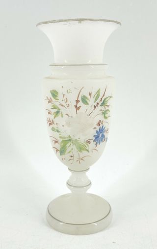 Antique Victorian Bristol Glass Hand Painted Vase Opaque Satin Floral 6 3/4 "