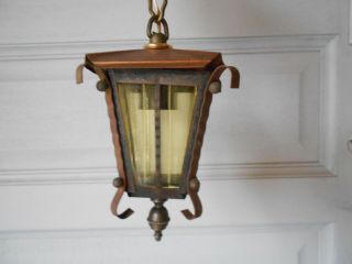 Vintage French Copper Wrought Iron Petite Lantern Chandelier
