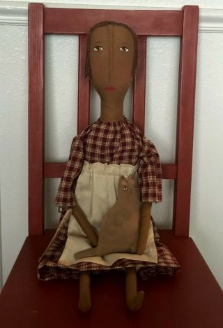 Primitive Doll,  Cat,  Folk Art,  Rag Stuffed,  Prairie Doll,  Farmhouse Decor