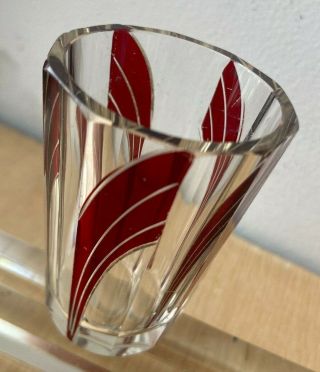 Antique Art Deco Loetz Liquor Whiskey Shot Cup Ruby Cut Clear Glass Beaker Moder