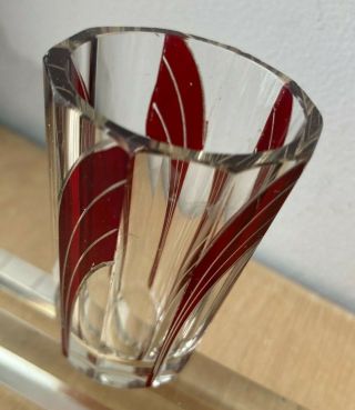 Antique Art Deco Loetz Liquor Whiskey Shot cup Ruby Cut Clear Glass Beaker Moder 2