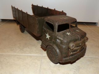 Vtg Marx Lumar Pressed Steel Us Military Army Transport Cargo Toy Truck Antique
