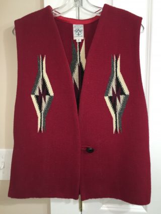 Vintage Chimayo Weavers Ortega’s Weaving Handwoven Red Wool Blanket Poncho Vest