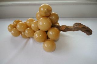 Antique Vintage Italian Alabaster Stone Fruit Bunch Grapes 13 1/2 " L Wood Stem