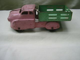 Vintage Pink & Green Wyandotte Toys Dump Truck / Missing 2 Wood Wheels & Grille