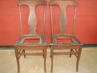 2 Antique Oak Formal T - Back Vase Back Dinning Room Chairs For Restoration 115