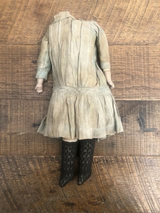 Antique Leather Jointed Doll Body Made In Germany With Clothes 13 Inches
