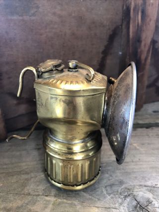 Antique Justrite Brass Coal Miners Lantern 4 " Carbide Lamp With Air Cooled Grip