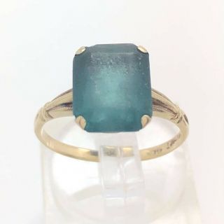 10k Yellow Gold Blue Gemstone Tru - Art Ring Size 5.  5 Vintage Estate Antique