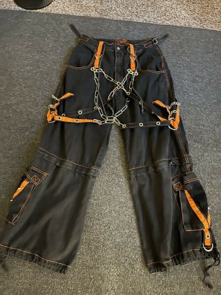 Vintage Y2k Tripp Nyc Cargo Pants Rave Cyber Goth Black S Bondage Zippers Orange