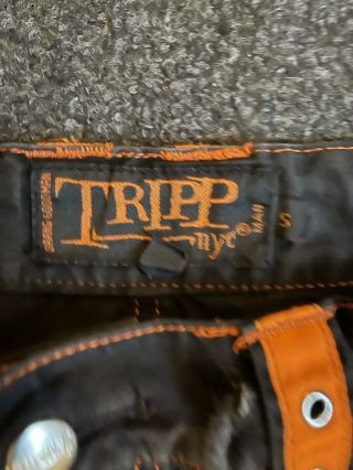 vintage y2k tripp nyc cargo pants rave cyber goth black S bondage zippers orange 3