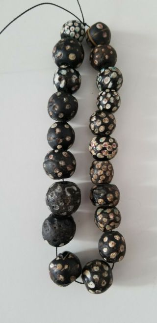 Antique African Trade Beads Vintage Venetian Old Glass Black Skunk Eye Beads