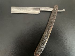 Antique W.  C.  Horn Bros.  & Co.  Non Pareil Etched Straight Razor Made In Germany