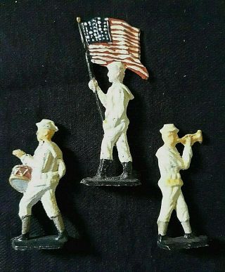 Set Of 3 Vintage Cast Metal Soldiers - U.  S.  Military Marching Band