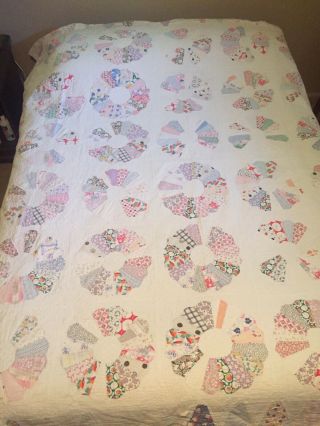 Vintage Hand Made Dresden Plate Full Size Quilt Approximately 71 X 85 Inches