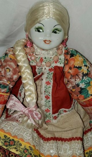 Porcelain Doll Vintage Russian 19 " Hand Painted,  Handmade Clothes