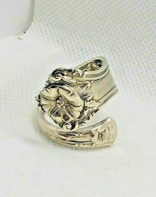 Antique Alvin 1909 Sterling Silver Statement Morning Glory Bypass Spoon Ring 12