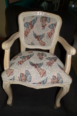 Elegant Doll Child Armchair Vintage Italian Hand Carved Tapestry Upholstered