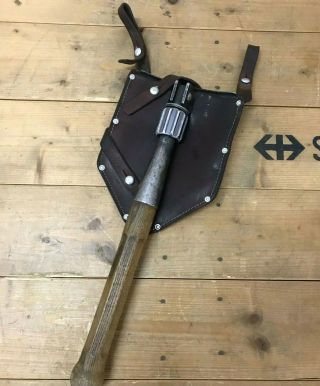 1975 Swiss Army Folding Shovel Military Old Antique,  Leather Case Vintage