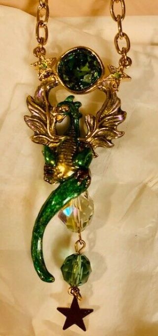 Kirks Folly Vintage Green Dragon Necklace Pre - Owned With Tag,  Made In Usa