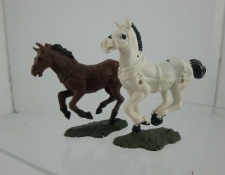 A Team Of Vintage Blue Box Wagon,  Stagecoach,  Limber Horses In Harness 1970s