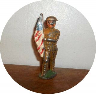 Inv74 Neat Soldier Marching With Flag Short Stride Barclay /manoil