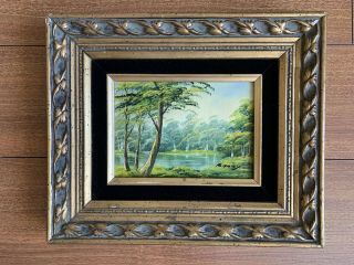 Vintage Framed Oil Painting On Wood Panel Landscape Signed Barry Forest