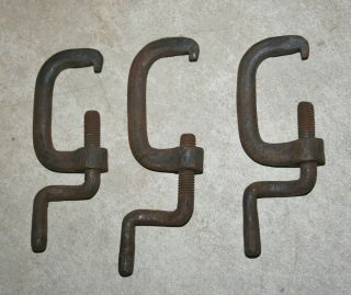 Set Of 3 Lancaster,  Pa Antique Amish Made Wrought Iron Quilting Frame Clamps