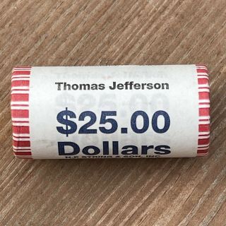 2007 - Thomas Jefferson Presidential Dollar Coin $1 Roll $25 Bu Unc Ms