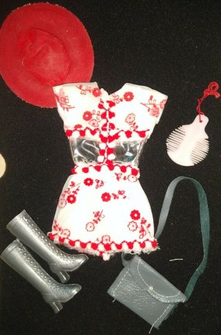 Vintage Barbie Clone Maddie Mod Red And White Mini Dress W/boots Hat And Purse