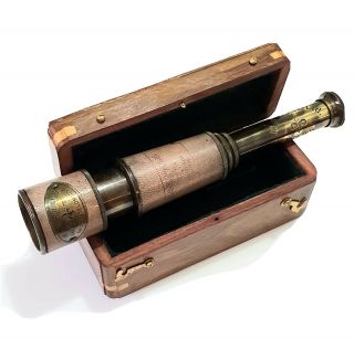 Marine Telescope Nautical Antique Solid Brass Pirate Spyglass 16”wooden Box