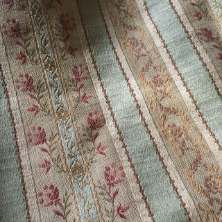 Antique French Floral Stripe Linen Cotton Silk Lisere Brocade Jacquard - Green