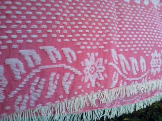 Vintage Rose Pink & White Chenille Bed Spread 93 " X 104 "