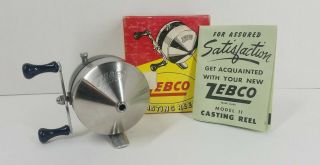 Near Zebco Model 11 Vintage Fishing Casting Reel W/ Box And Papers