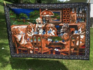Vintage Dogs Playing Cards Poker At Bar Tapestry Wall Rug Turkey Made 57 X 39