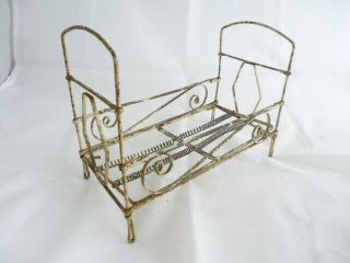 Antique Small Painted Metal Dolls Bed 8 " X 4 " X 5.  5 " Tall
