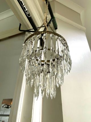 A Small Antique Waterfall Icicle Crystal Chandelier