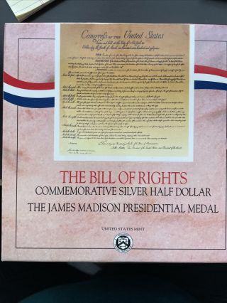 1993 Us Bill Of Rights Commemorative Silver Half Dollar Coin And Medal Set